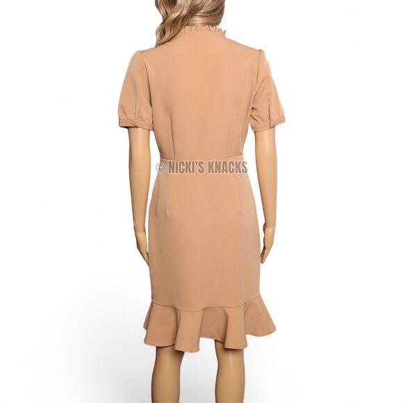 Nanette Lepore Puff Sleeve Fit & Flare Ruffle Hem Dress Beige Neutral Size 2 - Picture 6 of 12